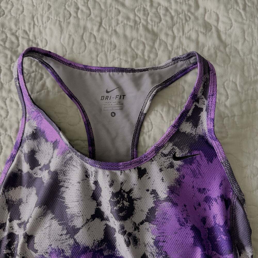 Nike Dri-FIT Purple Gray Floral Print Racerback Tank Top Size S - Picture 3 of 6